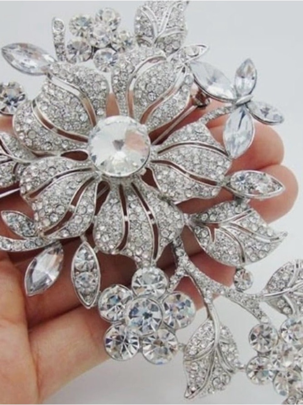 Crystal Rhinestone Floral Brooch - Picture 3 of 3